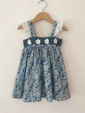 EUC Teal Paisley Floral Crochet Flutter Sleeve Bohemian Dress